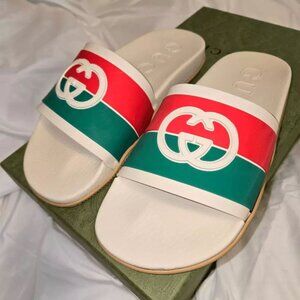 Gucci GG Interlocking Logo Rubber Sandals Shoes Slides Sz 39 NEW